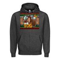 Charcoal Heather christmas farm and horse Zipper Hoodie - RanaPortraitStore
