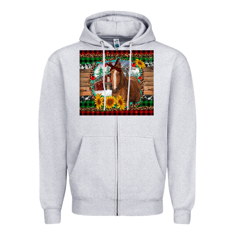Christmas Farm And Horse Zipper Hoodie by RanaPortraitStore | Teevron
