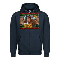 Navy christmas farm and horse Zipper Hoodie - RanaPortraitStore