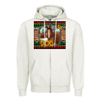 Oatmeal Heather christmas farm and horse Zipper Hoodie - RanaPortraitStore