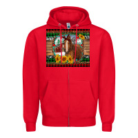 Red christmas farm and horse Zipper Hoodie - RanaPortraitStore