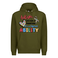 Army Green autism it's not a disability it's a different abil Premium Hoodie - MaliasSmallBusiness