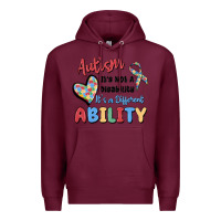 Burgundy autism it's not a disability it's a different abil Premium Hoodie - MaliasSmallBusiness