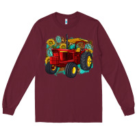 Burgundy western tractor Long Sleeve Tee - texasbilliewilder