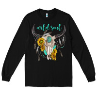 Black wild soul boho bull skull Long Sleeve Tee - texasbilliewilder