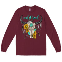 Burgundy wild soul boho bull skull Long Sleeve Tee - texasbilliewilder