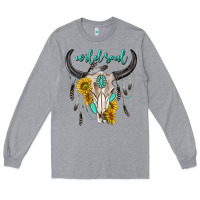 Heather Grey wild soul boho bull skull Long Sleeve Tee - texasbilliewilder