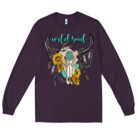 Plum wild soul boho bull skull Long Sleeve Tee - texasbilliewilder
