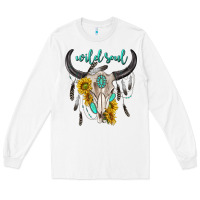 White wild soul boho bull skull Long Sleeve Tee - texasbilliewilder
