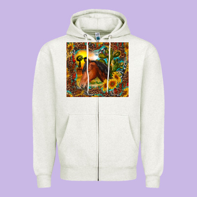 Western Horse And Sunflower Zipper Hoodie Designed By Ranaportraitstore
