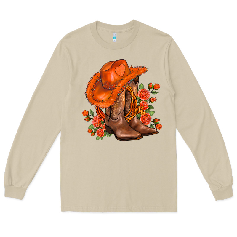 Orange  Cowgirl  And Roses Long Sleeve Tee by AdoDesignShop | Teevron