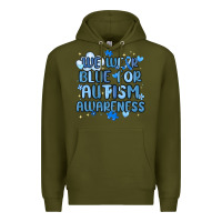 Army Green we wear blue for autism awareness Premium Hoodie - MaliasSmallBusiness