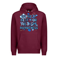 Burgundy we wear blue for autism awareness Premium Hoodie - MaliasSmallBusiness