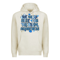 Oatmeal Heather we wear blue for autism awareness Premium Hoodie - MaliasSmallBusiness