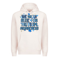 Pale Pink we wear blue for autism awareness Premium Hoodie - MaliasSmallBusiness