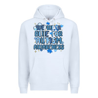 White we wear blue for autism awareness Premium Hoodie - MaliasSmallBusiness