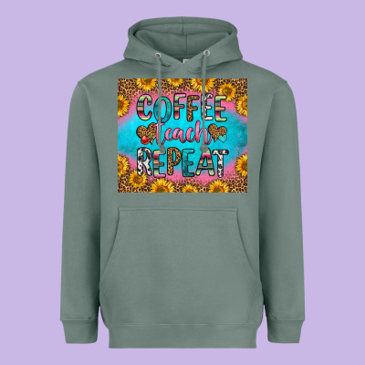 Coffee Teach Repeat Heavyweight Hoodie Designed By Hra Design Shop