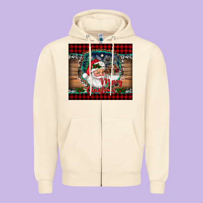 Merry Christmas Santa And Farm Zipper Hoodie Designed By Ranaportraitstore