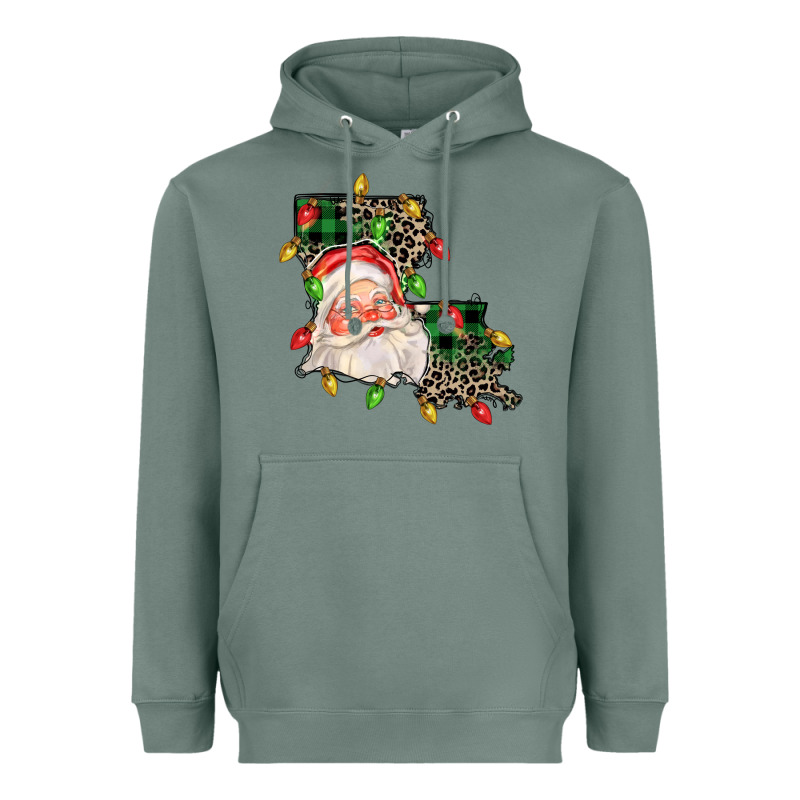 Louisiana Map Christmas Santa Heavyweight Hoodie by FaDigitalArtStudio | Teevron