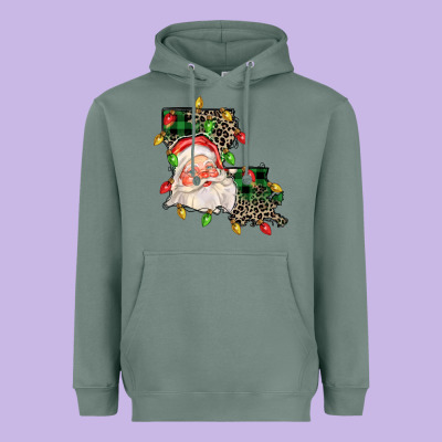 Louisiana Map Christmas Santa Heavyweight Hoodie Designed By Fadigitalartstudio