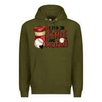 Army Green i run on coffee and baseball Premium Hoodie - MaliasSmallBusiness