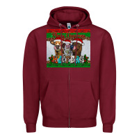 Burgundy merry christmas heifers Zipper Hoodie - RanaPortraitStore