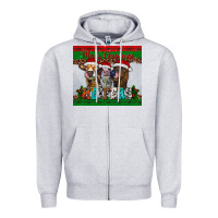 Heather Grey merry christmas heifers Zipper Hoodie - RanaPortraitStore