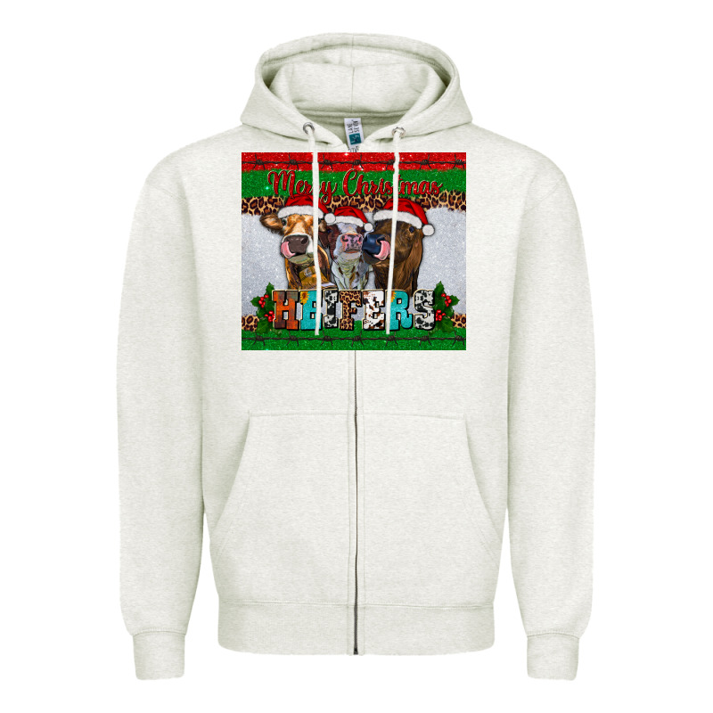 Merry Christmas Heifers Zipper Hoodie by RanaPortraitStore | Teevron