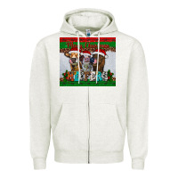 Oatmeal Heather merry christmas heifers Zipper Hoodie - RanaPortraitStore