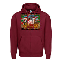 Burgundy merry christmas cow pig and horse Zipper Hoodie - RanaPortraitStore