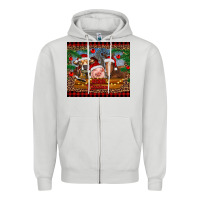 Dove Grey merry christmas cow pig and horse Zipper Hoodie - RanaPortraitStore