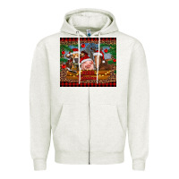 Oatmeal Heather merry christmas cow pig and horse Zipper Hoodie - RanaPortraitStore