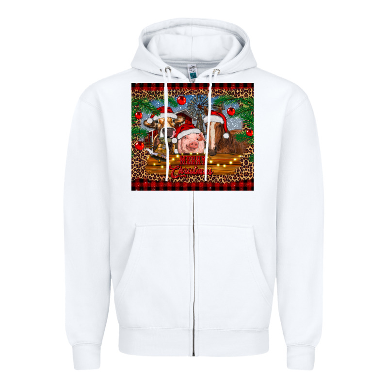 Merry Christmas Cow Pig And Horse Zipper Hoodie by RanaPortraitStore | Teevron