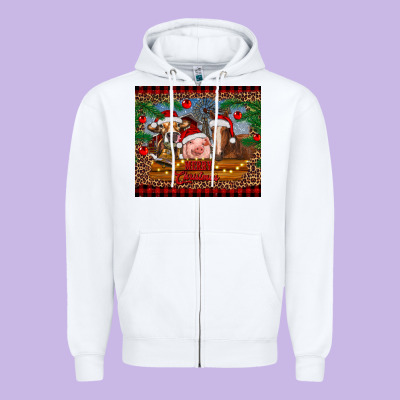Merry Christmas Cow Pig And Horse Zipper Hoodie Designed By Ranaportraitstore