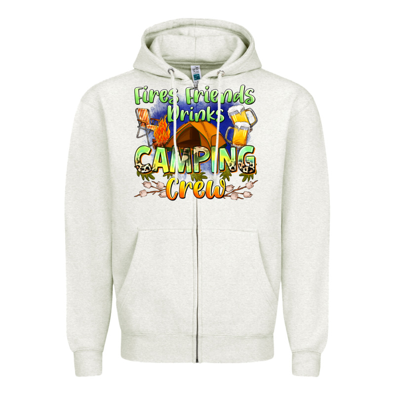 Fires Friends Drinks Camping Crew Zipper Hoodie by Zillion Design Studio | Teevron