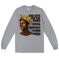 Heather Grey afro man god says you are Long Sleeve Tee - texasbilliewilder