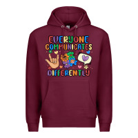 Burgundy everyone communicates differently Premium Hoodie - MaliasSmallBusiness