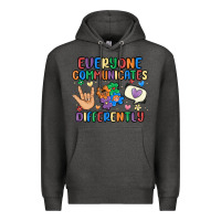 Charcoal Heather everyone communicates differently Premium Hoodie - MaliasSmallBusiness
