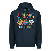 Navy everyone communicates differently Premium Hoodie - MaliasSmallBusiness