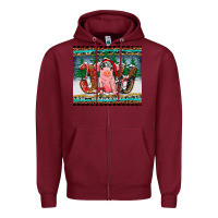 Burgundy joy pig Zipper Hoodie - RanaPortraitStore
