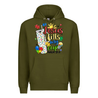 Army Green autism jesus fills my cup Premium Hoodie - MaliasSmallBusiness