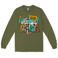 Army Green blessed nana with sunflowers Long Sleeve Tee - texasbilliewilder