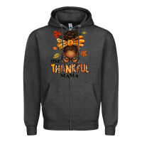 Charcoal Heather one thankful mama afro messy bun Zipper Hoodie - texasbilliewilder