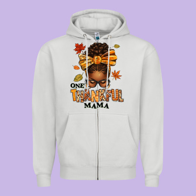 One Thankful Mama Afro Messy Bun Zipper Hoodie Designed By Texasbilliewilder