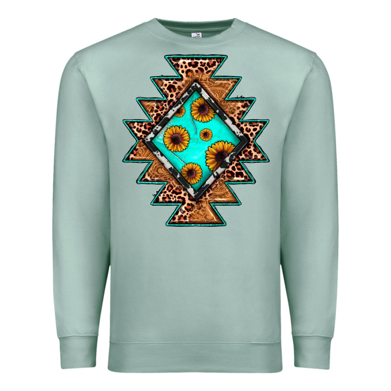 Aztec Leopard Turquoise Sunflower Premium Sweatshirt by JahusDesignShop | Teevron