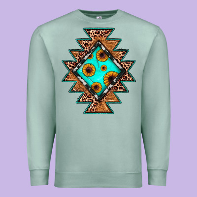 Aztec Leopard Turquoise Sunflower Premium Sweatshirt Designed By Jahusdesignshop
