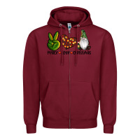 Burgundy peace love gnomes christmas Zipper Hoodie - RanaPortraitStore