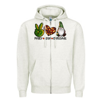Oatmeal Heather peace love gnomes christmas Zipper Hoodie - RanaPortraitStore