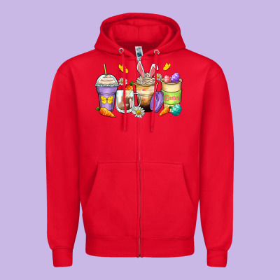 Easter Day Coffee Cups Zipper Hoodie Designed By Zillion Design Studio