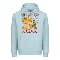 Blue Mist she works hard for the honey Premium Hoodie - MaliasSmallBusiness